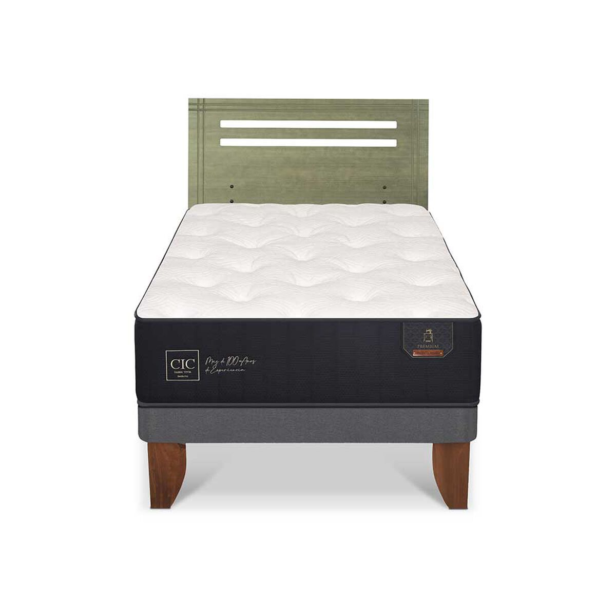 Cama Europea CIC 1,5 Plazas Premium + Respaldo Munich Olivo