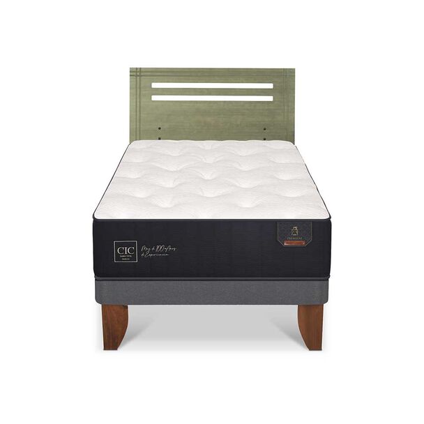 Cama Europea CIC 1,5 Plazas Premium + Respaldo Munich Olivo