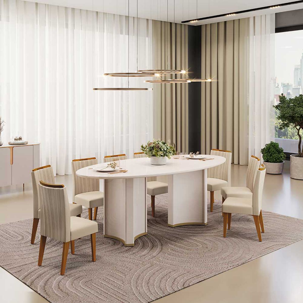 Juego de Comedor Di Poretti Liz 8 Sillas Beige