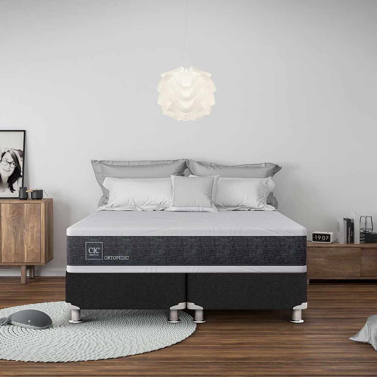 Cama Europea CIC Base Dividida 2 Plazas Ortopedic + Set 2 Almohadas Da Soft Sleep
