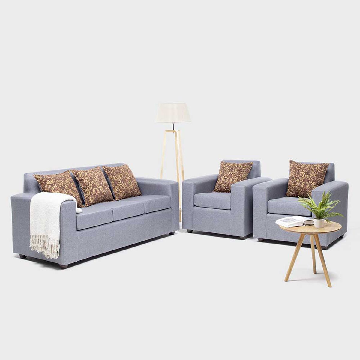 Juego de Living Almore Paris Sofá 3 Cuerpos + Dos Sillones 1 Cuerpo Gris