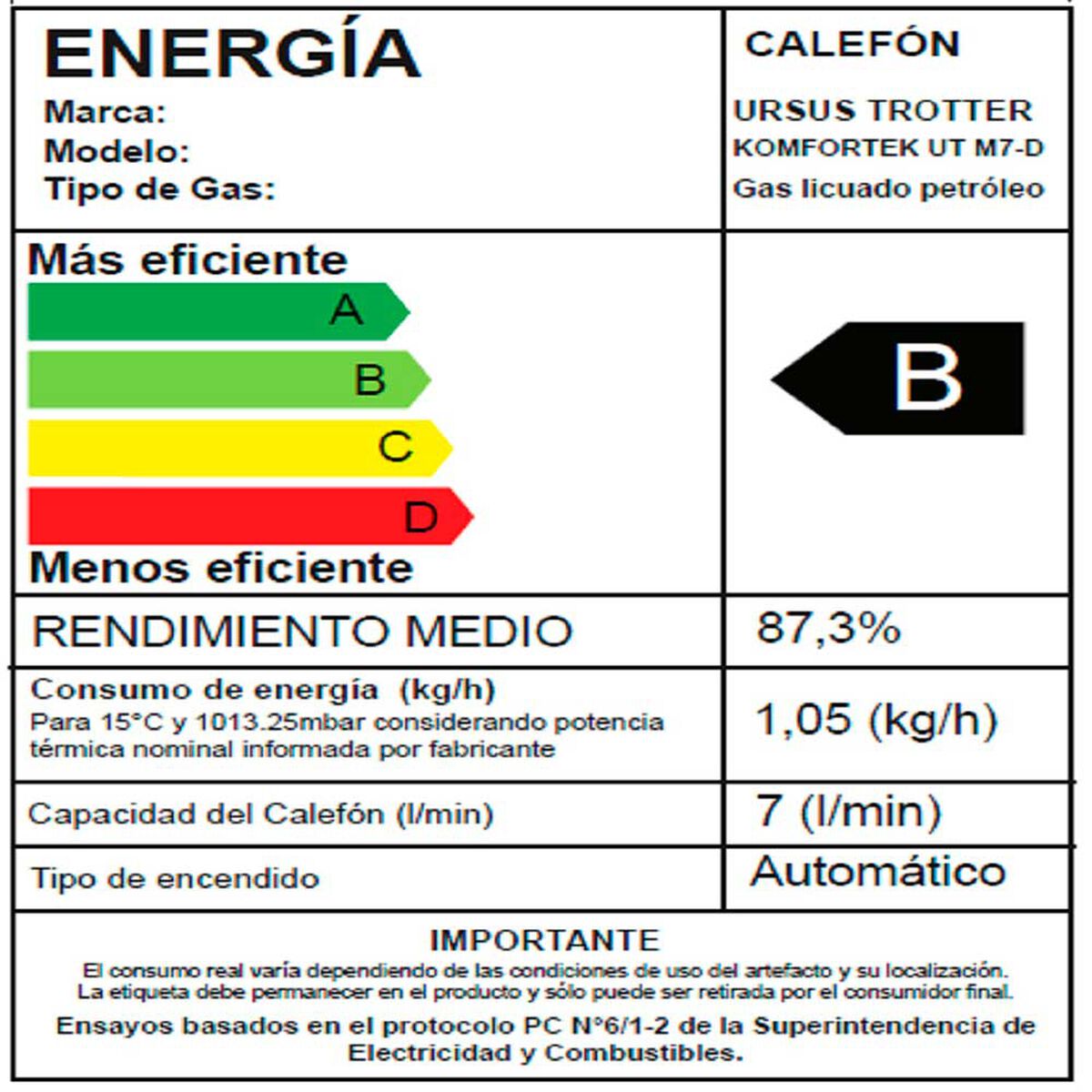 Calefont Ursus Trotter KOMFORTEK UT M7-D GL 7 lts.