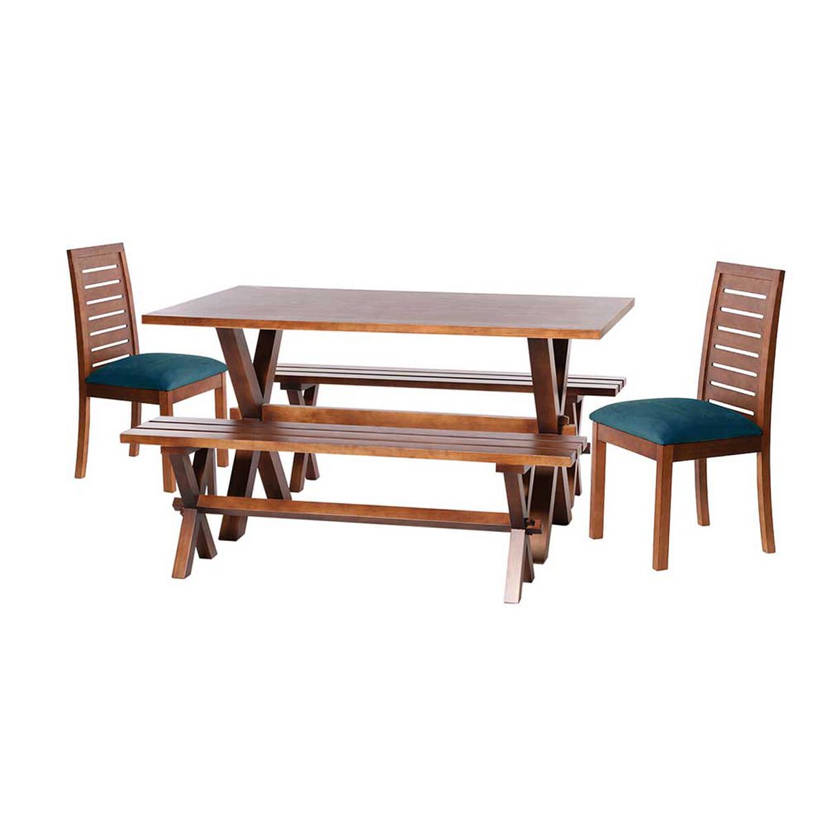Juego de Comedor Latam Home Sevilla Tenerife 2 Sillas + 2 Bancas Velvet Azul Petr&oacute;leo