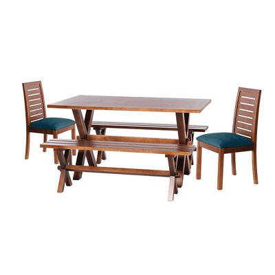 Juego de Comedor Latam Home Sevilla Tenerife 2 Sillas + 2 Bancas Velvet Azul Petr&oacute;leo