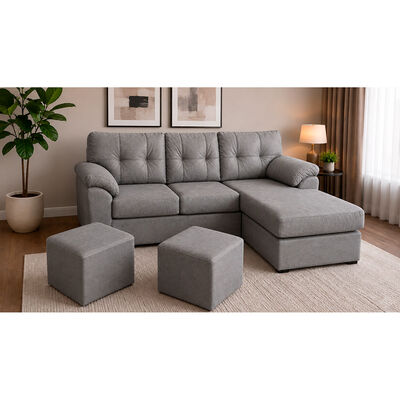 Seccional Reversible + 2 Puff Dise&ntilde;o A&M Home Xina 6 Cuerpos Gris