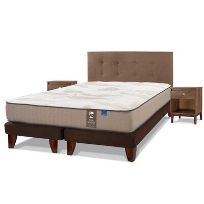Cama Europea Flex Base Dividida King Dual Sensity + Respaldo Royal + 2 Veladores Atenas
