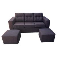 Juego de Living Kea Nize Sofá 3 Cuerpos + Dos Pouf Tela  Café