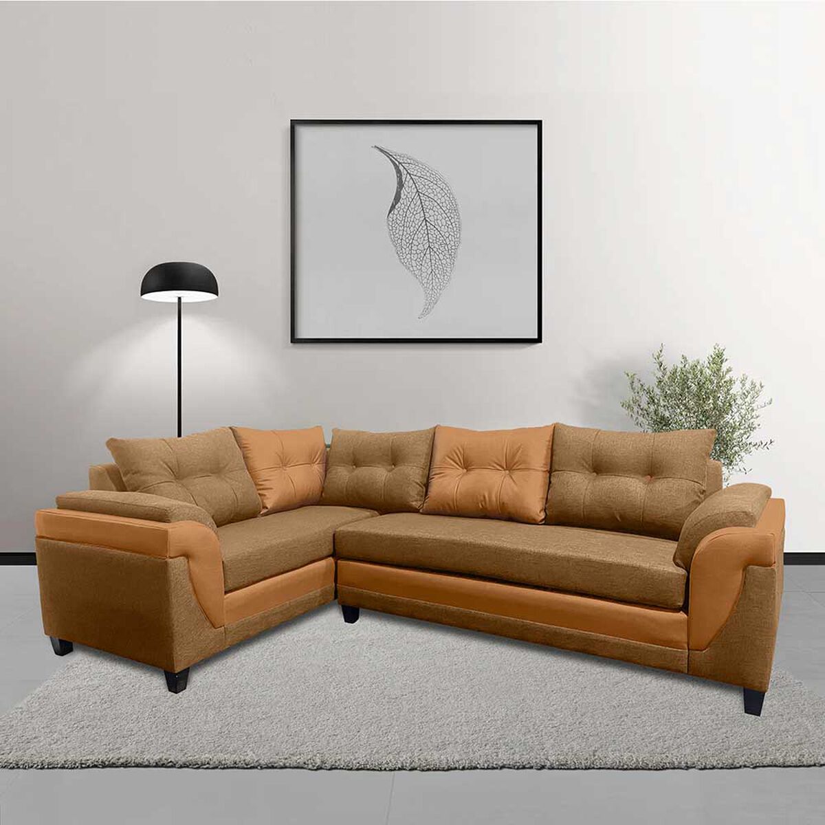 Sofá Seccional Izquierdo Living Factory Jazmin Chaise Longue + Sofá 4 Cuerpos Gold Caramelo