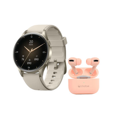 Kit Smartwatch Lhotse Vibe 05 Cream + Audífonos Rosado
