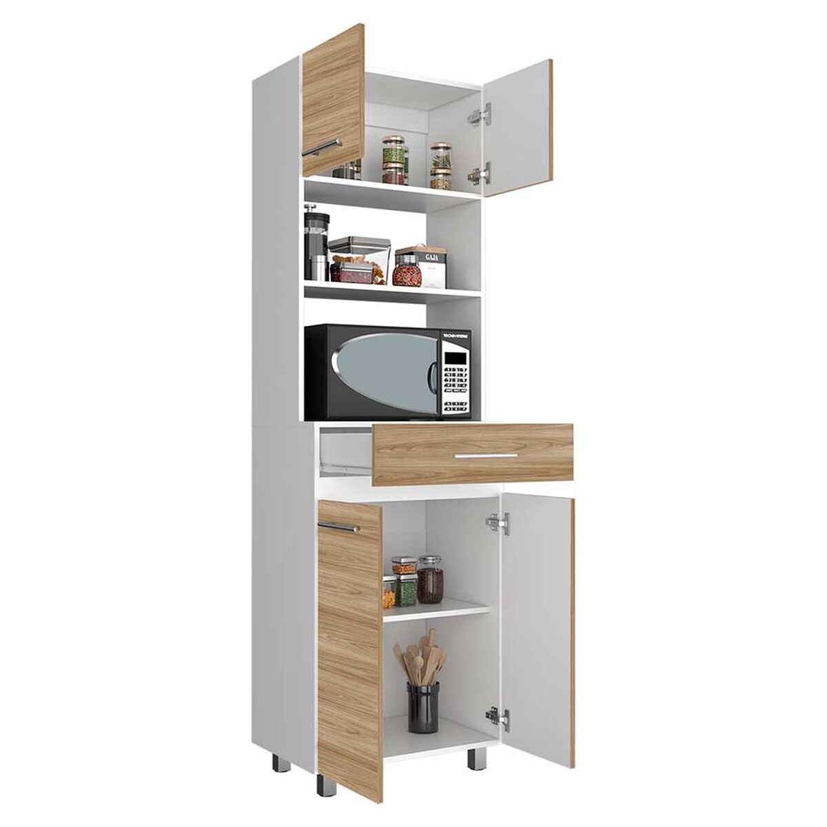 Mueble de Microondas Tuhome Luna 4 Puertas 1 Caj&oacute;n Fresno Blanco