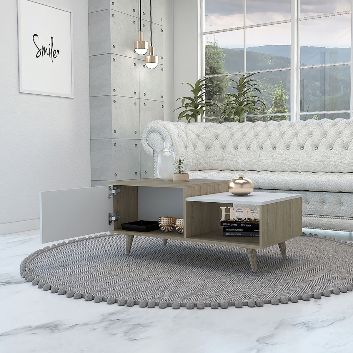Mesa de Centro TuHome Bora Rovere/Blanco Marquez