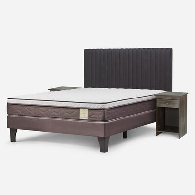 Imagen 2 del producto Cama Europea Rosen 2 Plazas New Style 4 + Respaldo + 2 Veladores Grafito