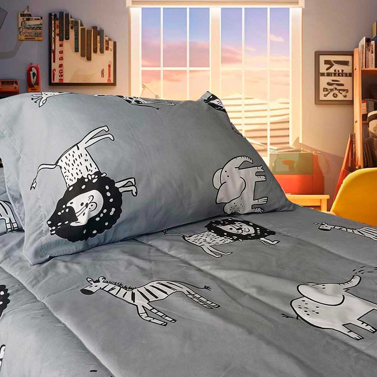 Plum&oacute;n Illusions 1,5 plazas Infantil Jungle Gris