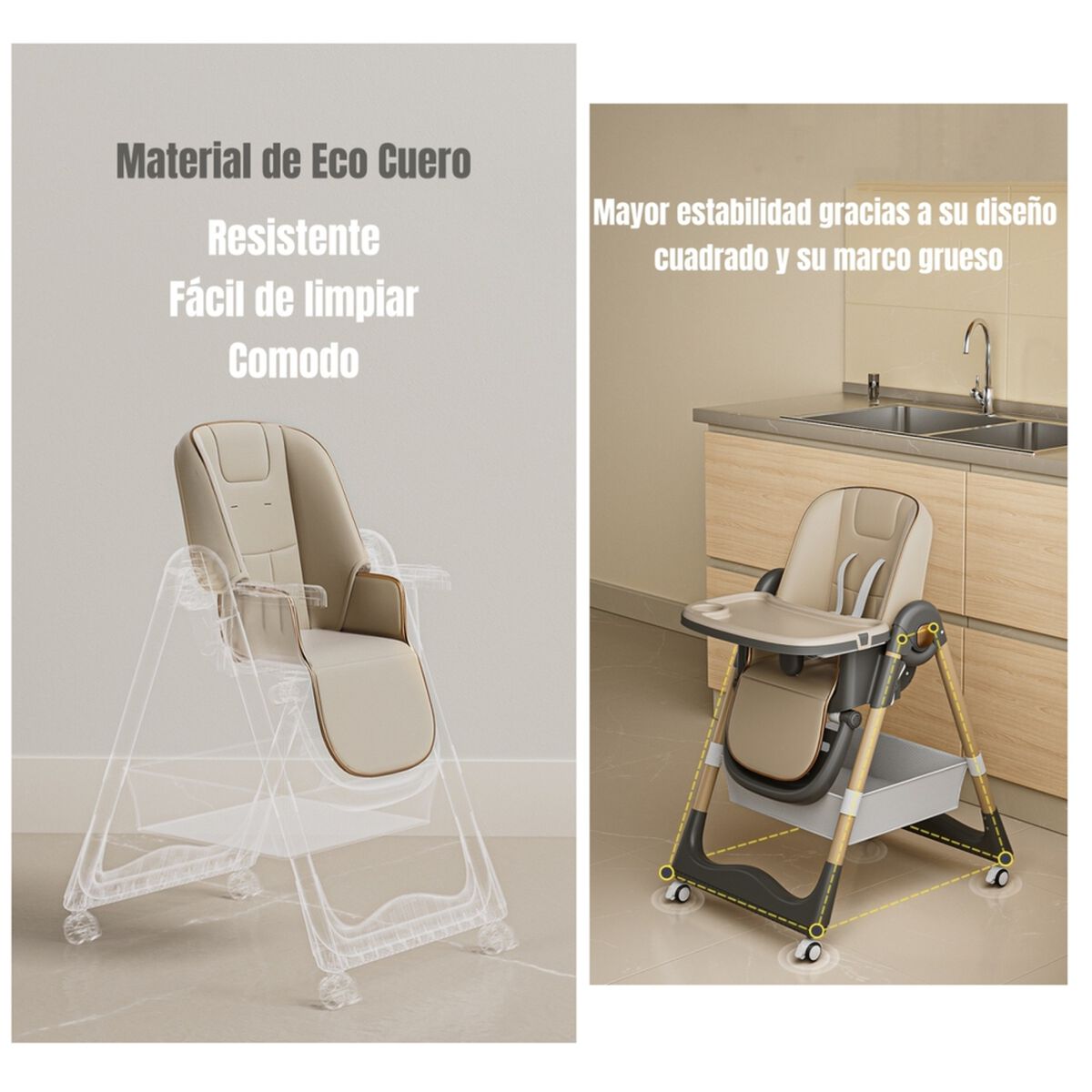 Silla de Comer Reclinable Plegable LuBabycas Rosada