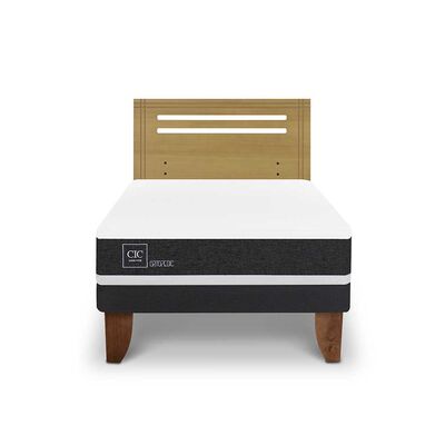Cama Europea CIC 1,5 Plazas Ortopedic + Respaldo Munich Mostaza