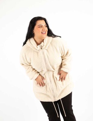 Imagen 1 del producto Polerón Peludo Con Cierre Gorro Ajuste En Cintura Mujer Extralindas Beige