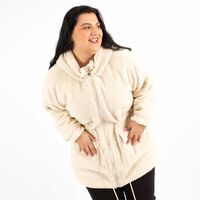 Polerón Peludo Con Cierre Gorro Ajuste En Cintura Mujer Extralindas Beige