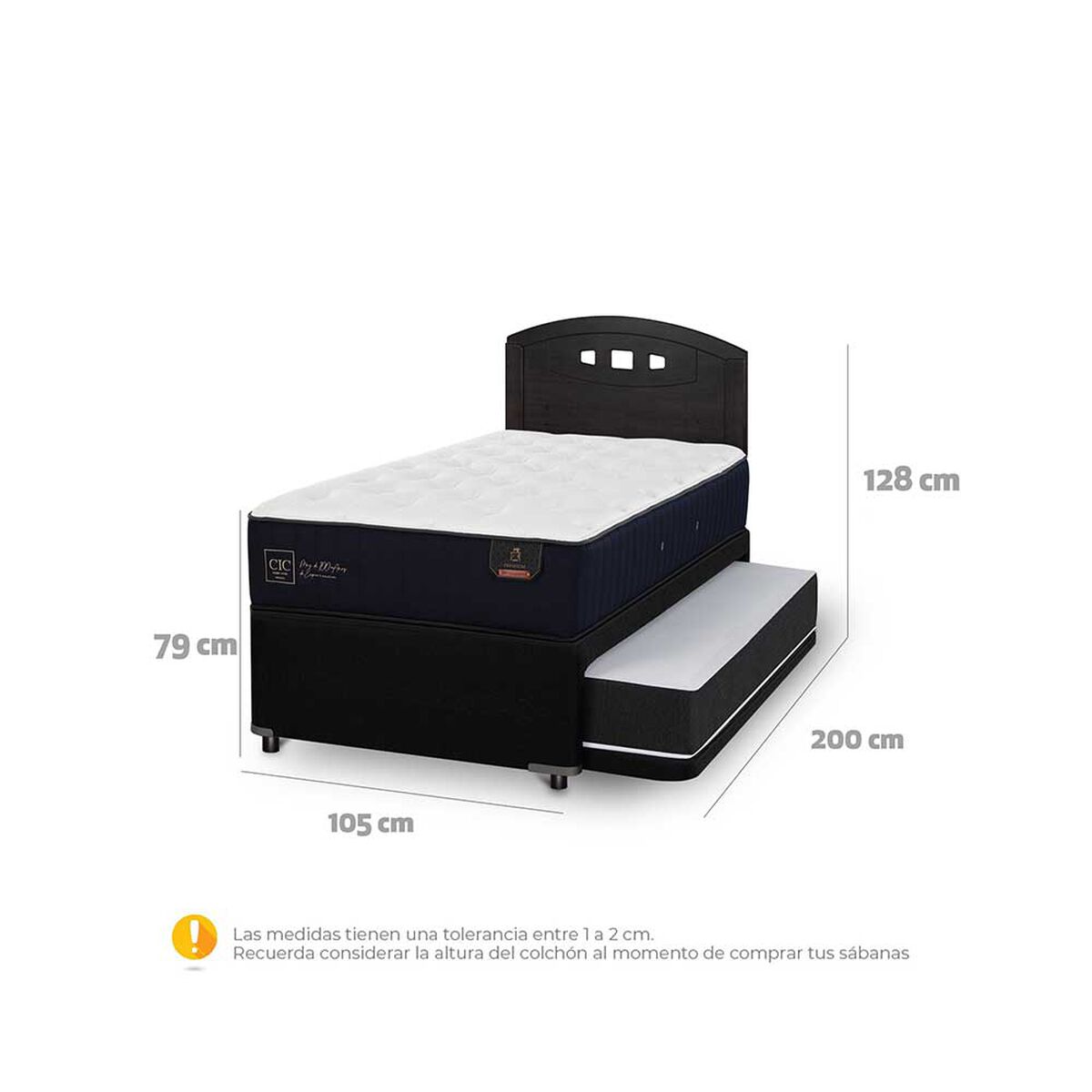Cama Nido CIC 1,5 Plazas Premium + Respaldo Gales Negro