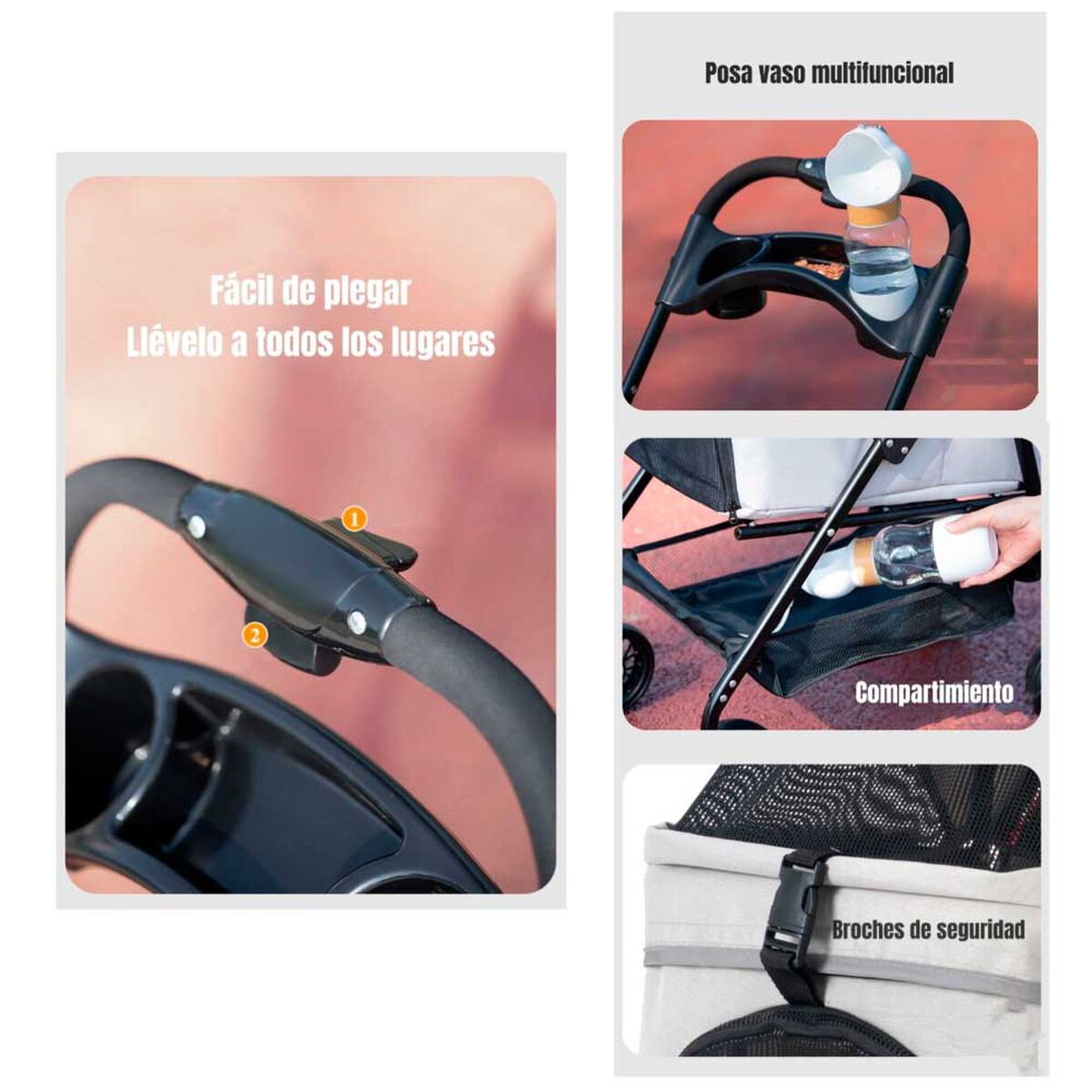 Coche para Mascota LuBabycas A101 Gris