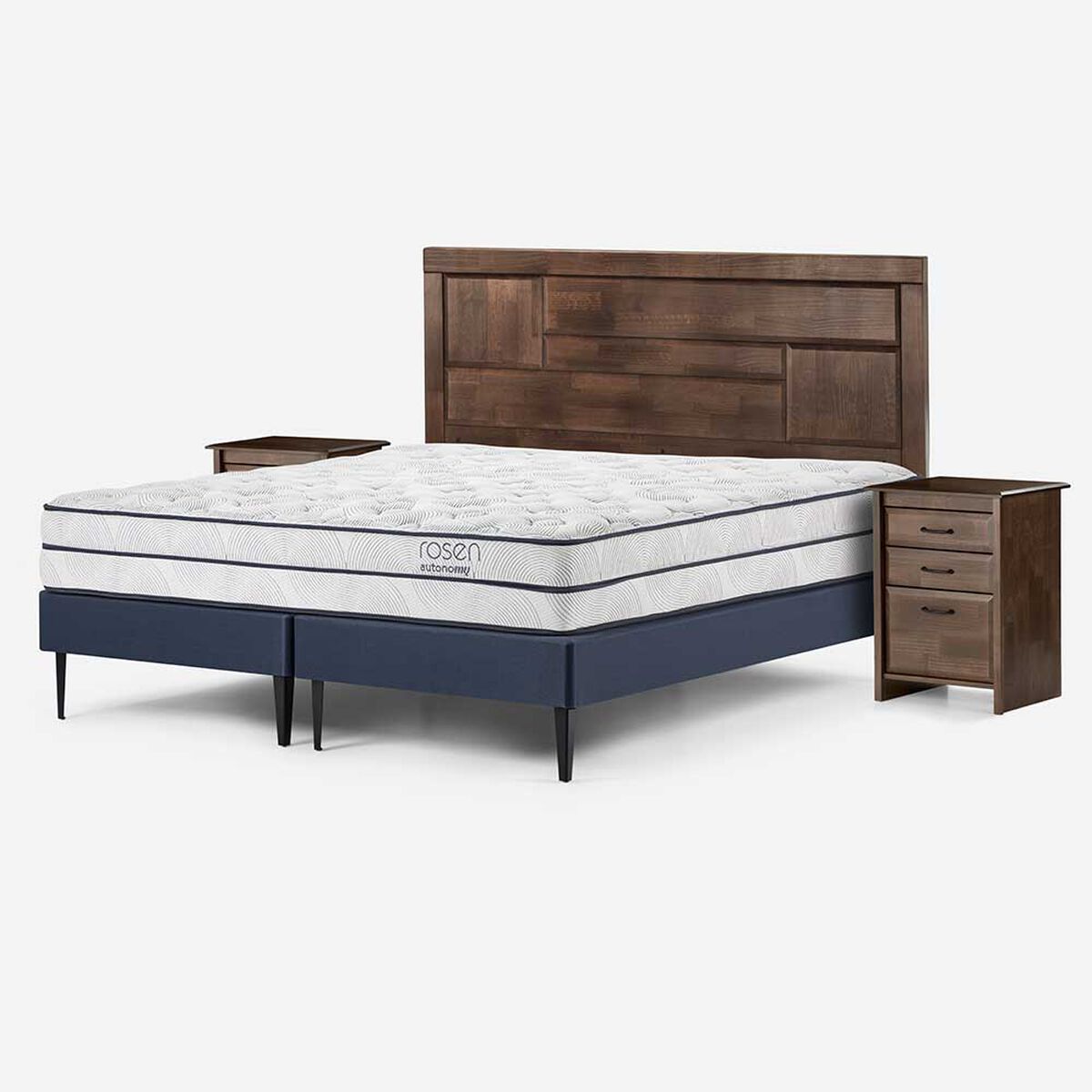 Cama Europea Rosen Base Dividida King Autonomy + Respaldo + 2 Veladores Dolce