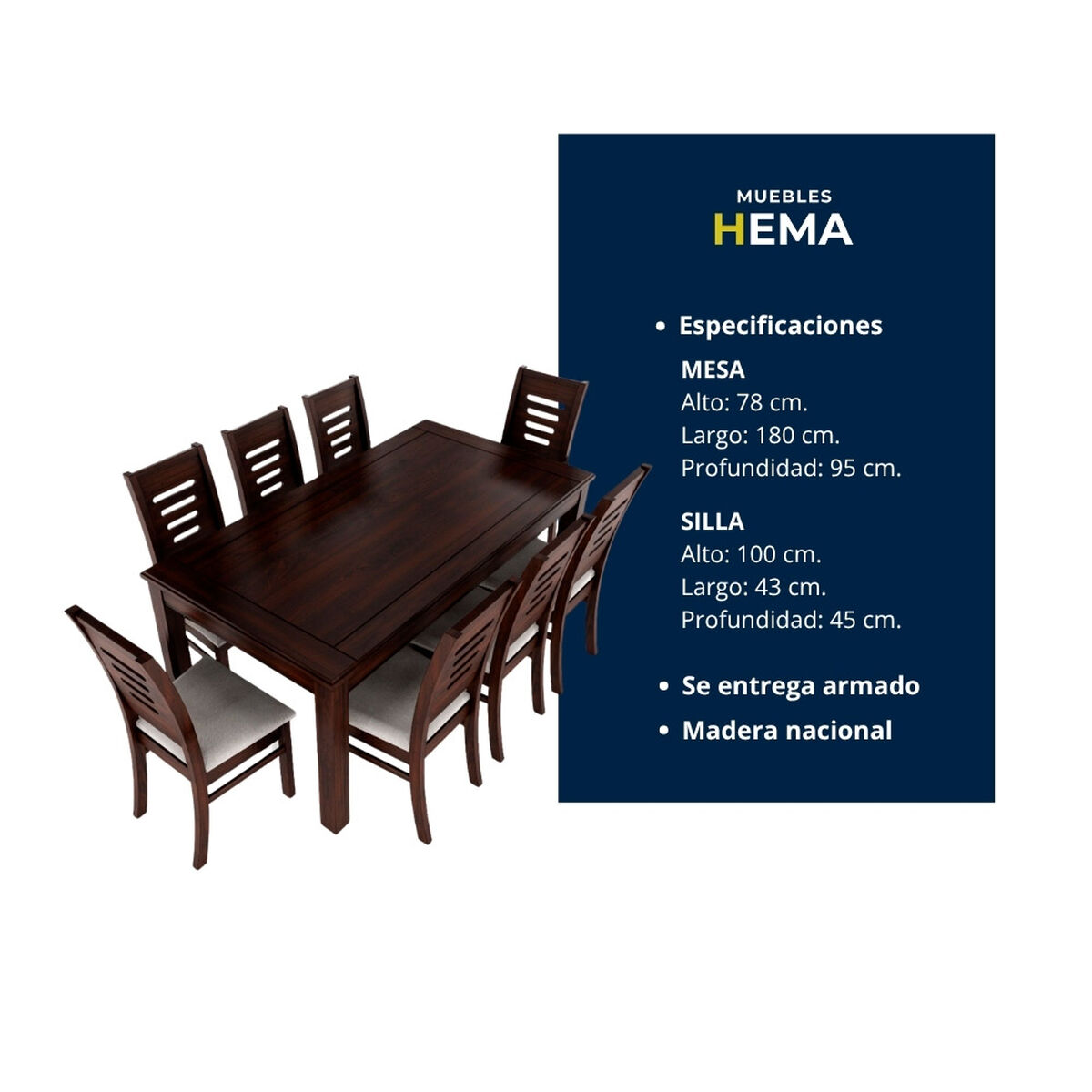 Juego de Comedor Muebles Hema Roma 8 Sillas Chocolate