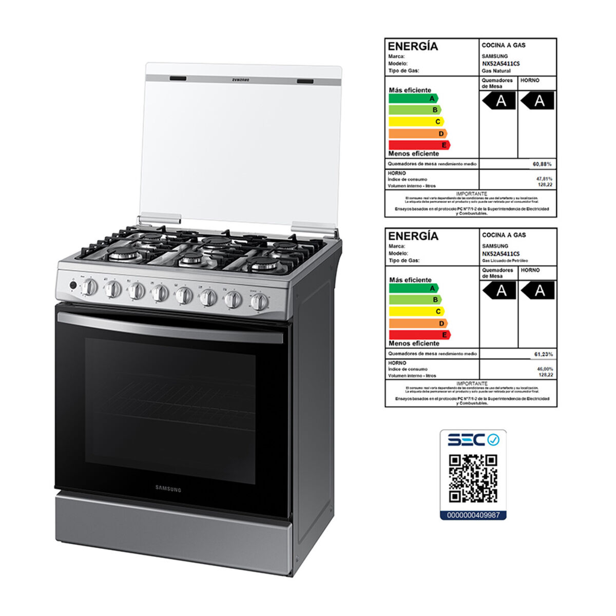 Cocina a Gas Samsung NX52A5411CS/ZS 6 Quemadores