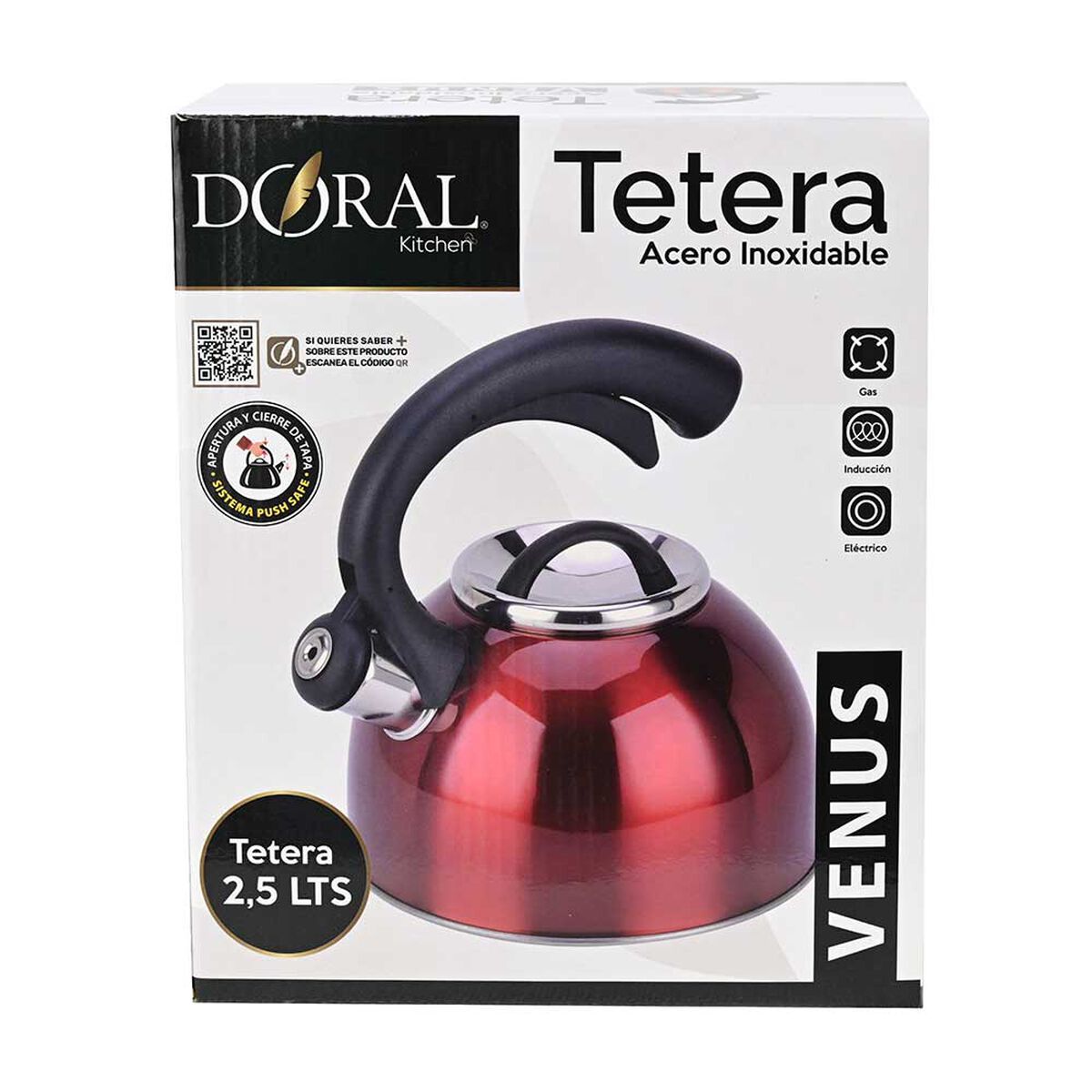 Tetera Acero Inox. Doral Venus 2.5 Lts Rojo