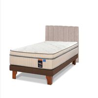 Cama Europea Flex 1,5 Plazas Máximo Cobre  + Respaldo Tubular Beige
