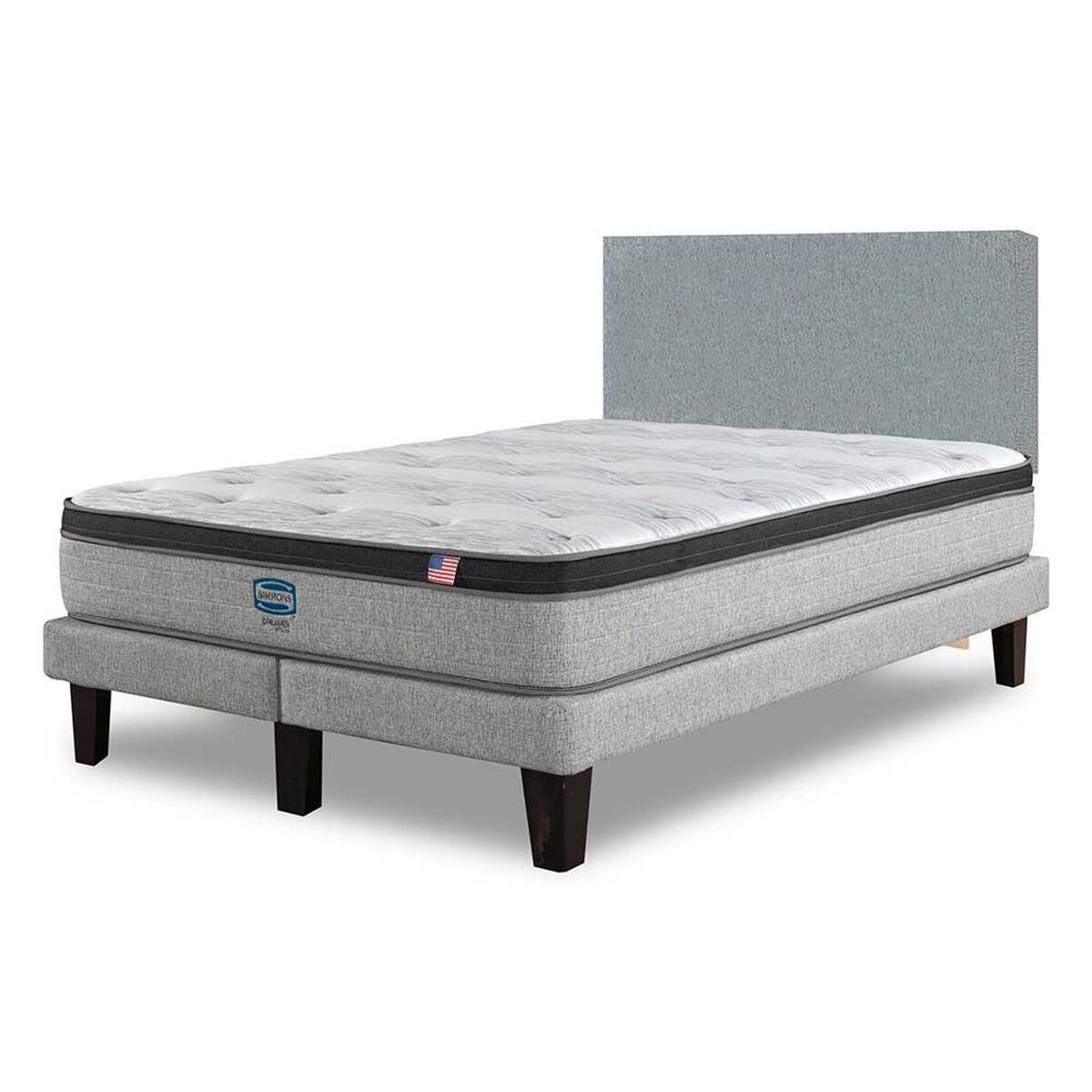 Cama Europea Simmons 2 Plazas Dreamer Plazasus Box + Respaldo Praga Plazasata