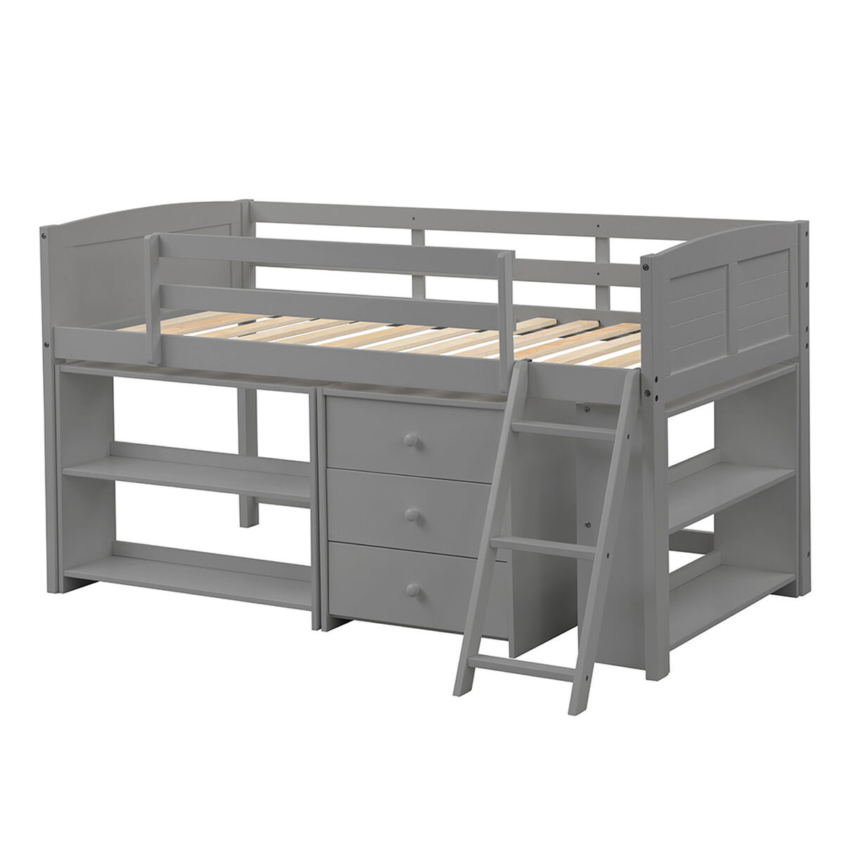 Cama Alta Casanova 1 Plaza Espresso Filadelphia + Cajonera + 2 Repiseros Gris