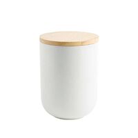 Contenedor Cerámica Hermético Tapa Madera Simplit M Blanco