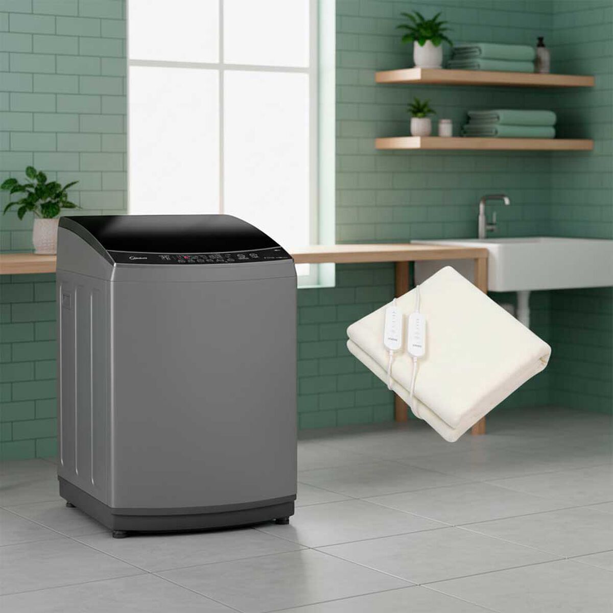 Combo Lavadora Autom&aacute;tica Midea 17,5 kg + Calientacama Kioto 2 Plazas