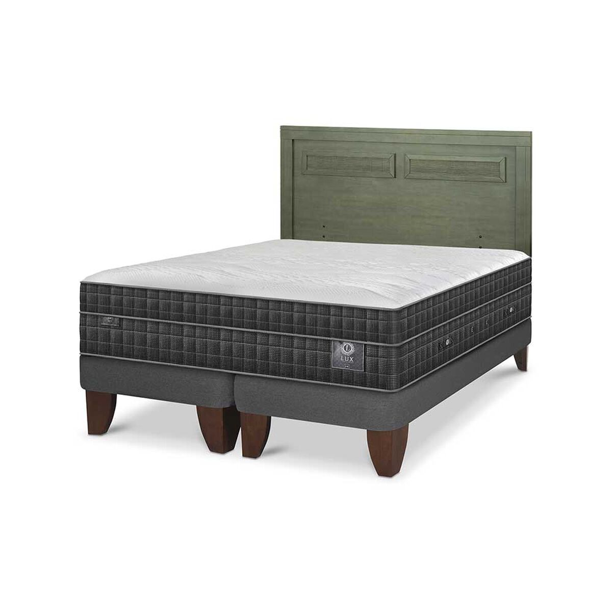 Cama Europea CIC Base Dividida 2 Plazas Lux + Respaldo Milan Olivo