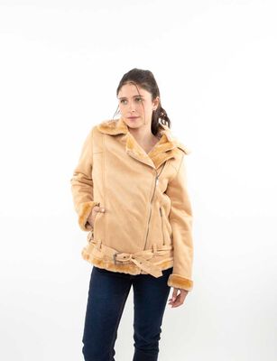 Imagen 1 del producto Chaqueta Aviadora Terciopelo Plush Chiporro Mujer Icono Camel, Crudo