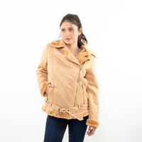 Chaqueta Aviadora Terciopelo Plush Chiporro Mujer Icono Camel, Crudo