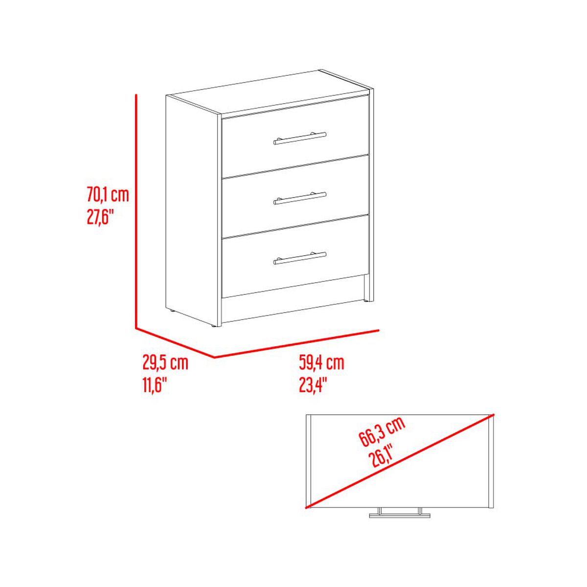 Combo Closet 2 Puertas + Comoda 3 Cajones + Velador Tuhome Francis&nbsp;Fresno Ruropeo-Blanco