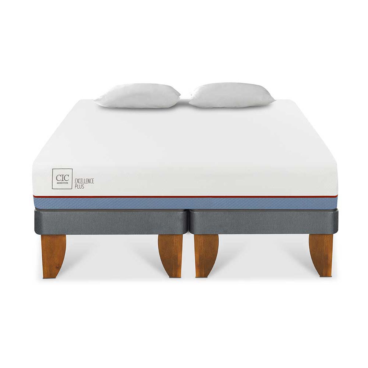 Cama Europea CIC Base Dividida 2 Plazas Excellence Plus + 2 Almohadas + Respaldo + 2 Veladores CIC 2 Plazas Alassio