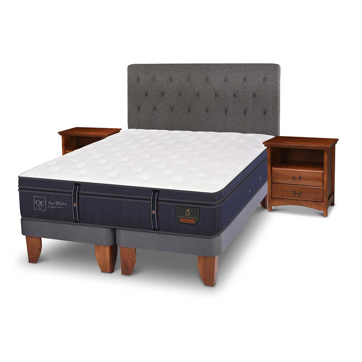 Cama Europea CIC Base Dividida King Grand Premium + Respaldo + Veladores