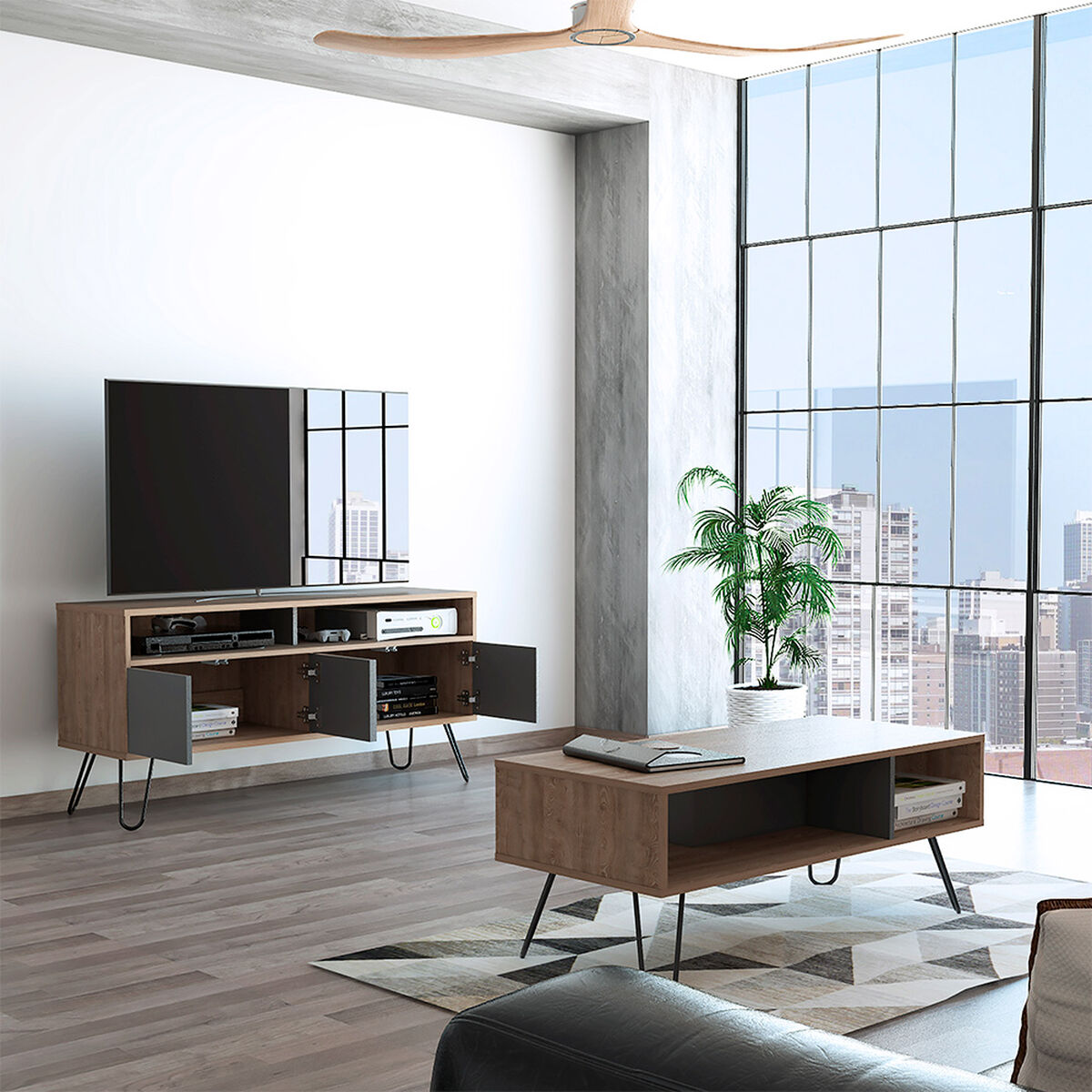 Rack TV Hasta 55" + Mesa de Centro Vassel TuHome