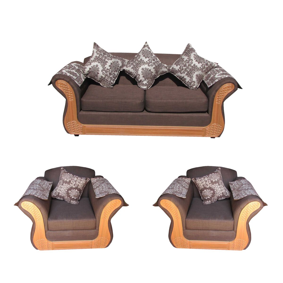Juego de Living Almore Irlanda Sofá 3 Cuerpos + Dos Sillones 1 Cuerpo Café