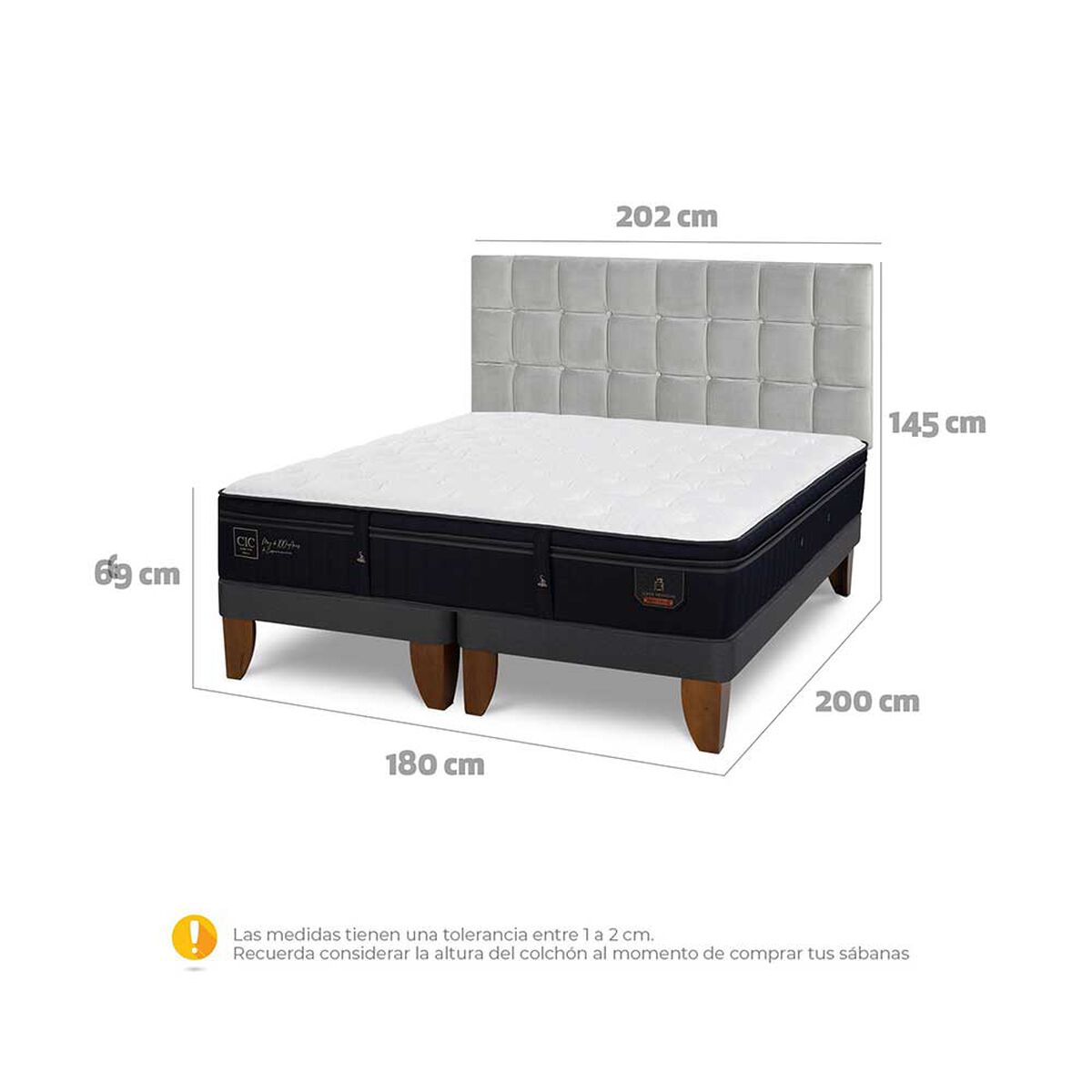 Cama Europea CIC Base Dividida King S&uacute;per Permium + Respaldo Sile