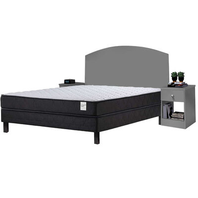 Combo Cama Europea Rosen 2 Plazas Wave + Respaldo + 2 Veladores Casanova 2 Plazas Gris