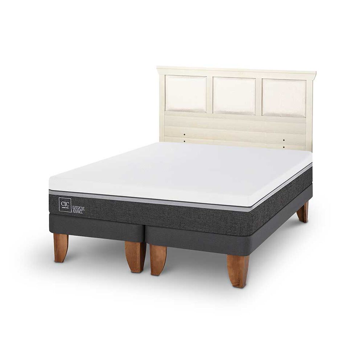 Cama Europea CIC Base Dividida 2 Plazas Ortopedic Advance + Respaldo Torino Alpino