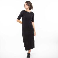 Vestido Midi Manga Corta Mujer Zibel Negro