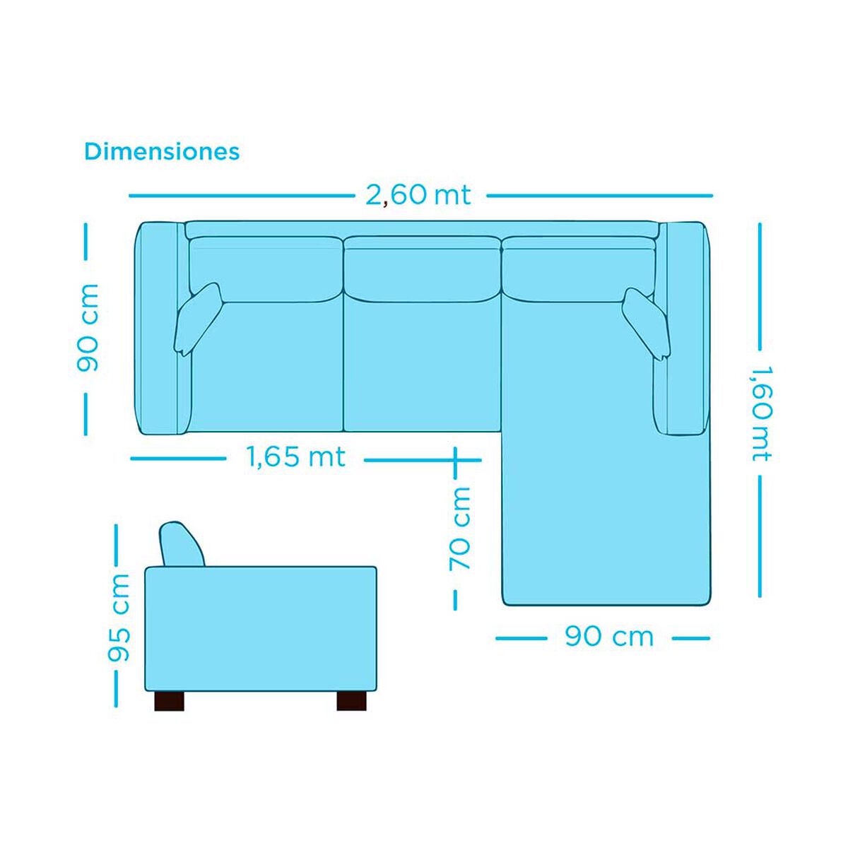 Sof&aacute; Seccional Living Factory Samy 4 Cuerpos Azul
