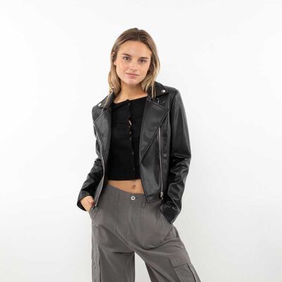 Chaqueta Ecocuero Mujer Icono Negro, Rosado