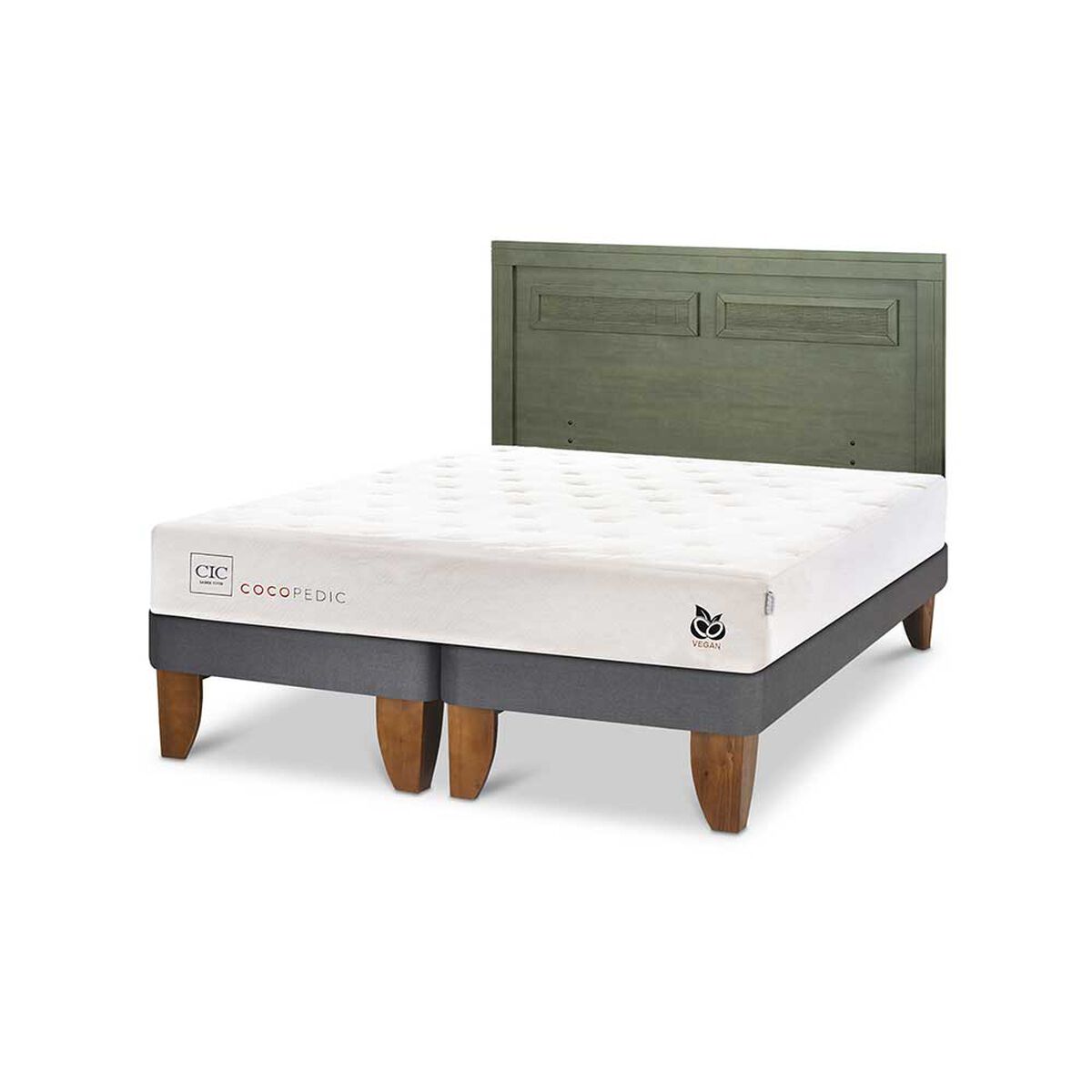 Cama Europea CIC Base Dividida King Cocopedic + Respaldo Milan Olivo