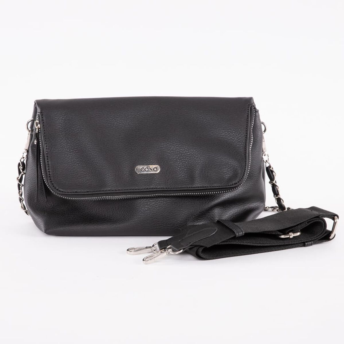 Cartera Cross Bag Negra Eco Cuero Mujer Icono