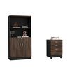 Combo Archivador 3 Cajones + Biblioteca 2 Puertas TuHome Home Office Negro Soft-Coñac