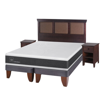 Imagen 2 del producto Cama Europea CIC Base Dividida King Ortopedic + Respaldo + 2 Veladores Torino Chocolate